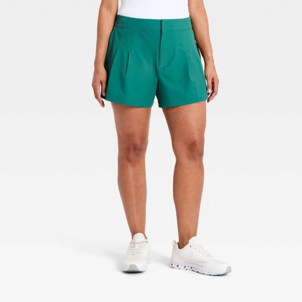 Women'S Woven High-Rise Pleated Golf Shorts - Forest Green M - Picture 4 of 4